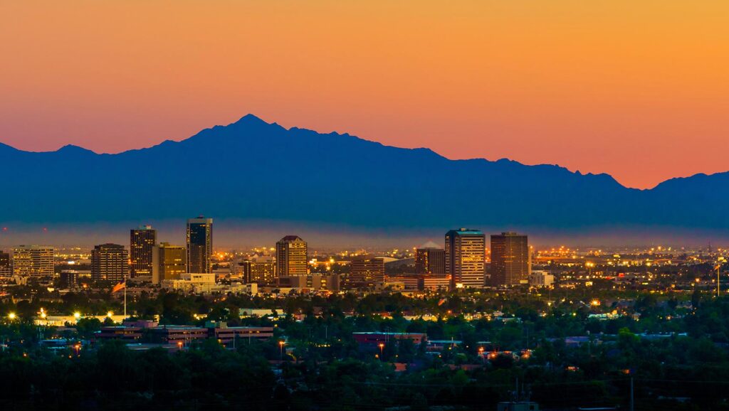 cityscape of phoenix arizona at sunset
