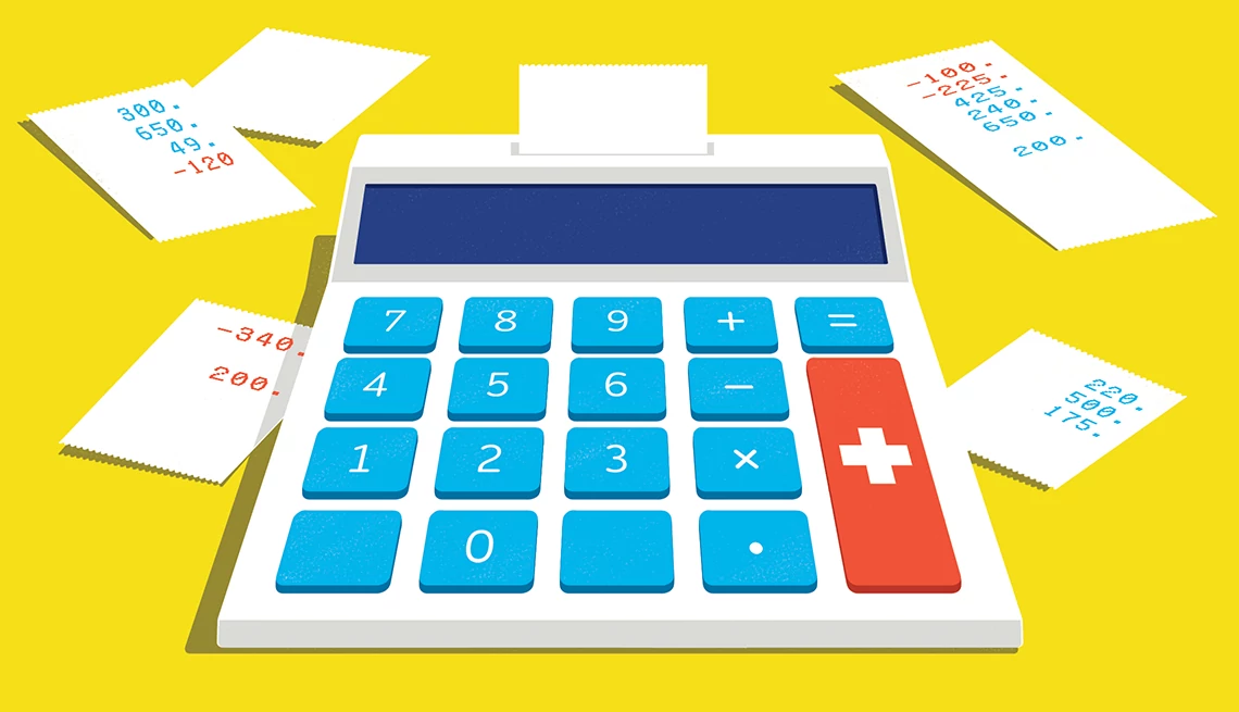 clipart of a calculator with papers laying around it